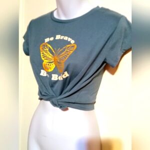 🛍️ BUNDLE ONLY 🛍️Wildflowers Blue and Gold Tie Front Crop Top